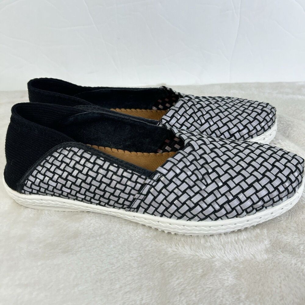 Bernie Mev Womens 36/US 5 Almond Toe Flats Black Reflective Shoes